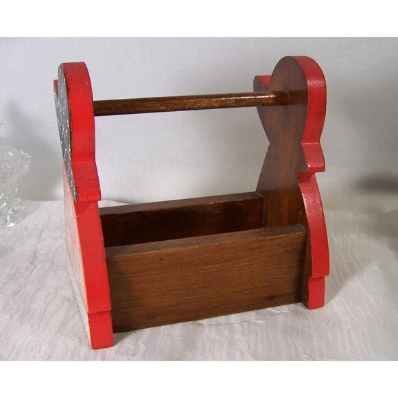 Country Calico Prairie Bonnet Girl Wood Box Hand Painted Dowel Handle Vintage - Picture 4 of 7